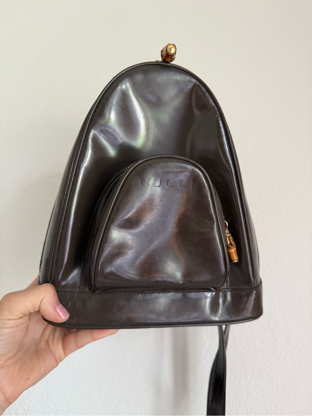 Gucci Dark Brown Leather Backpack with Bamboo Zipper Pull